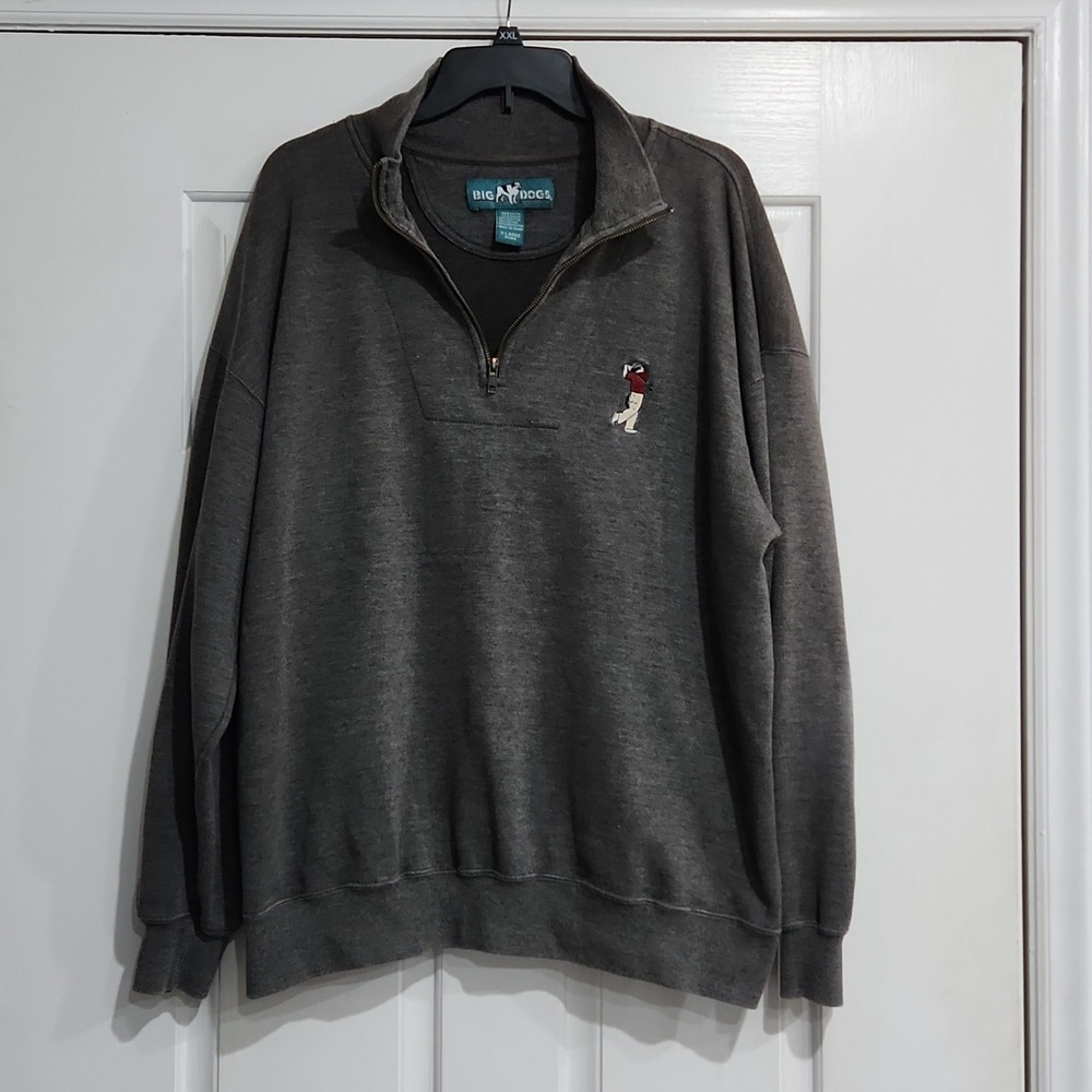 Big Dogs Oversized Pullover Shirt Sweatshirt Sweater XL Gray 1/4 Zip Mens Y2K